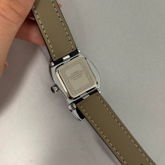 Sku:0213 vintage vibe retro silver white watch with black leather strap+Gift bag main image 6
